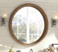 Wall Mounted Round Rope Mirror, Stylish Round Mirror, Bathroom Mirror, Office Mirror, Antique Style Round Mirror, Brown Round Mirror. 