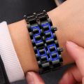 Fashion Black Full Metal Digital Lava Wrist Watch Men Blue LED Display Mens Watches Gifts for Male Boy Sport Creative Clock. 