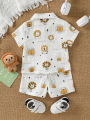 2025 New Summer Cartoon Printed Short-sleeved T-shirt and Shorts, Versatile Two-piece Set for Baby Boys.