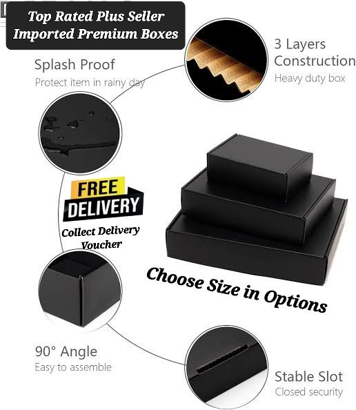 Premium Ecommerce Boxes 50 Pcs - Imported Black Boxes Hard Rigid with Lamination