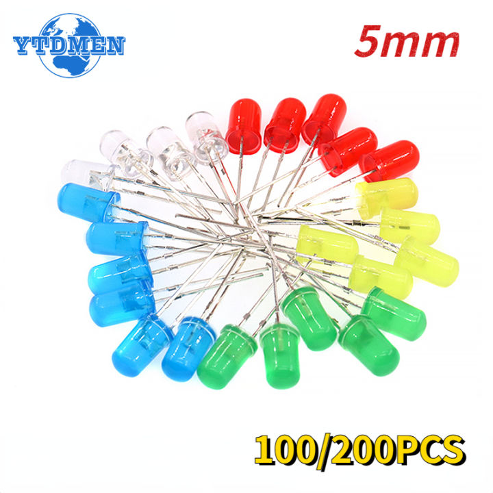 100pcs/200pcs F5 LED Diode 5MM White Green Red Blue Yellow Orange DIY Light Emitting Diodes Assorted Kit