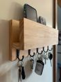 Wooden Wall Mount Entryway Organizer, Key and Mail Holder, Phone Storage, Mail Organizer.