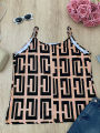 Plus size women's clothing elegant and fashionable contrast printed suspender tops spring, summer and autumn style.