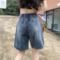 Women's Summer Denim Shorts High Waist Wide Leg Crop Flared Blue Jeans. 