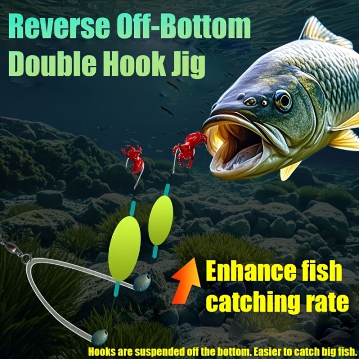 TAKBAS%205Packs%20Reverse%20Off-Bottom%20Double%20Hook%20Rig%20Set:%20Ideal%20for%20European%20Carp%20Fishing,%20Bypass%20Weeds,%20Stones%20&%20Silt%20-%20Image%206