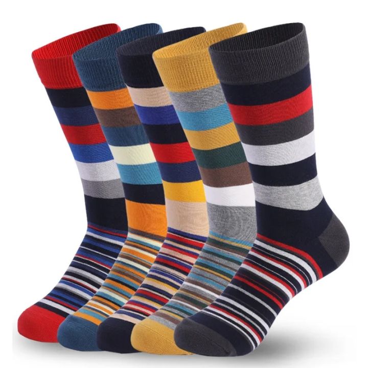 5%20pairs%20of%20men's%20classic%20colored%20mid-calf%20socks%20with%20thick%20and%20thin%20stripe%20patterns%20-%20Image%205