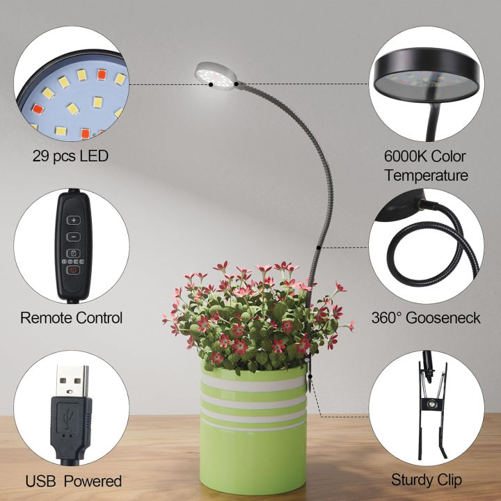 USB LED Grow Light 6000K Full Spectrum Pot Plant Light 5V Gooseneck ...