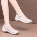 2026 Spring Women’s Mom Shoes–Soft Sole Non‑Tiring Shallow Pumps, Thick Platform Casual Leather with One‑Buckle, Wedge Heel.
