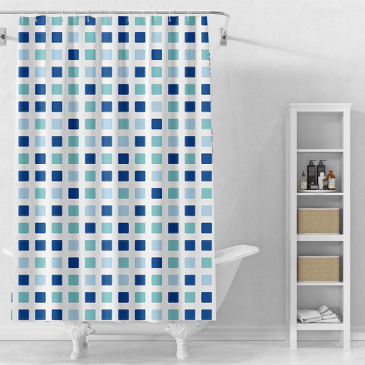 Blue Green Square Home Decoration Bathroom Shower Curtain Waterproof Shower Curtain PEVA Modern Printing Shower Curtain