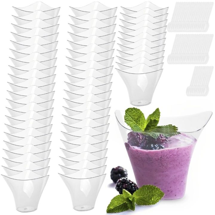 50PCS 3.4oz Mousse Twisted Triangle Cup Dessert Cup for Jelly Pudding Dessert Ice Cream with Spoon Family Gatherings Parties