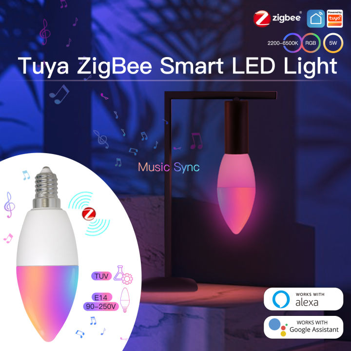 MOES Zigbee LED Light Bulb E14 Candle Lamp Smart 5W RGBCCT 2200-6500K Dimmable  Tuya Alexa  Voice Control
