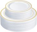 10PCS Premium Plastic Heavy-Duty Disposable Gold Trim Plates 10.25" Dinner Party Plates and Disposable 7.5" Salad Plates. 