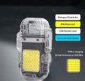 3 In 1 Lighter Waterproof Rechargeable Flashlight, Multifunctional Dual Arc Electric Plasma. 