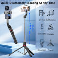 F15 Selfie Stick Tripod with Bluetooth Remote, 6-Section Extendable Pole, 360° Rotation, Fill Light Option, for Phone Vlog. 