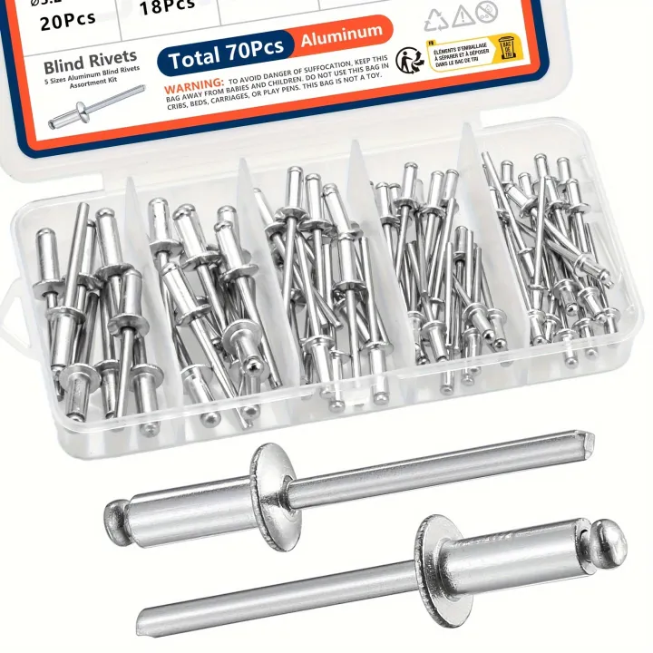 Pop Rivets Assortment Kit Aluminum Blind Rivets 5 Sizes 70pcs Assorted ...