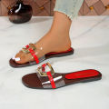 Summer 2025 New Women's Large Fashion Sandals and Slippers Summer New Flat Metal Strap Sandals. 