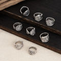 Ingemark 8Pcs Vintage Silver Color Adjustable Open Rings for Women Goth Carved Flower Metal Rings Engagement Wed Jewelry . 