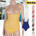 2024 Belly Dance Top Women's Sheer Mesh Bodysuit Halter Bottom Bodice Top Training Vest One Piece Sleeveless Open Chest Jumpsuit.