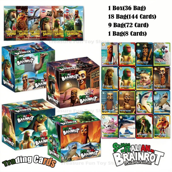 Italian Brainrot Trading Cards Tungtungtung Sahur Tralalero Tralala Collection Card Game Toy Battle Carte Toys For Children 