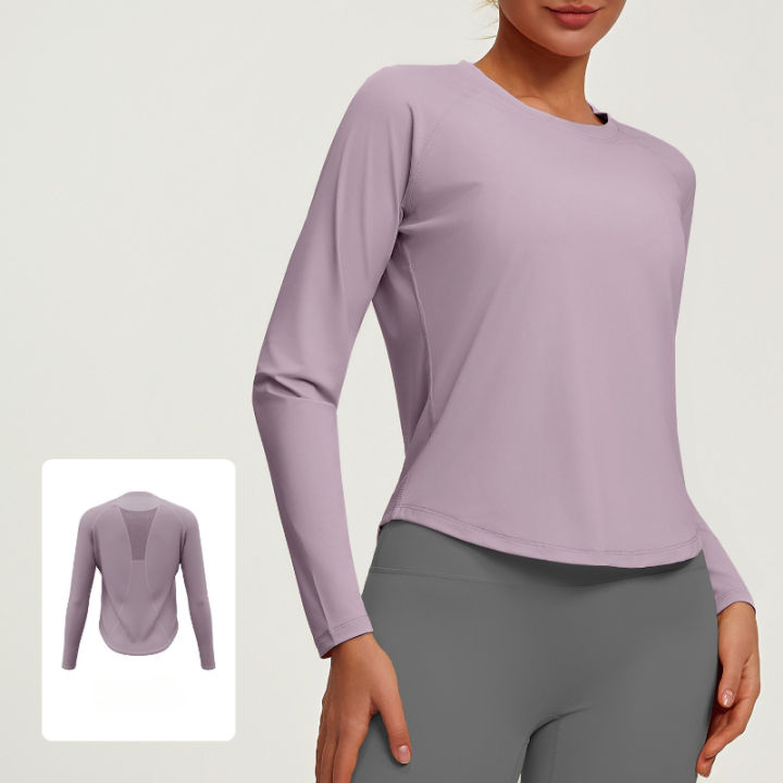 2026%20Spring%20Summer%20New%20Women's%20Yoga%20Top%20Loose%20Mesh%20Breathable%20Sports%20Long%20Sleeve%20T-shirt%20Basic%20Solid%20Color%20Top%20Riding%20Clothes%20-%20Image%203