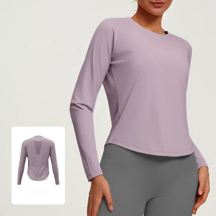 2026%20Spring%20Summer%20New%20Women's%20Yoga%20Top%20Loose%20Mesh%20Breathable%20Sports%20Long%20Sleeve%20T-shirt%20Basic%20Solid%20Color%20Top%20Riding%20Clothes%20-%20Image%203
