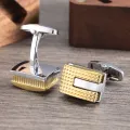 New Fashion Man Rectangle Silver Plated Gold Cufflinks French Style Shirt Mens Wedding Groom Luxury Brand Jewelry Gifts. 