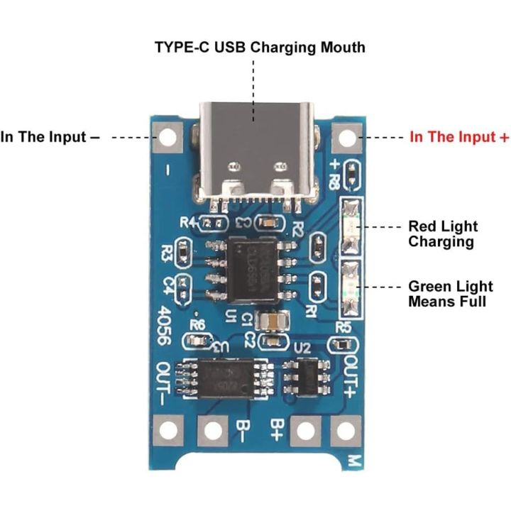 10pcs%205V%201A%2018650%20TP4056%20Lithium%20Charging%20Lithium%20Battery%20Charging%20Board%20Type%20C%20Charge%20Module%20With%20Protection%20board%20-%20Image%202