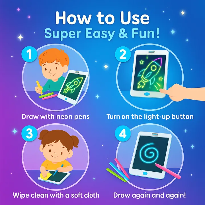 TAVORE%20Magic%20Pad%20Light-Up%20Drawing%20Board%20for%20Kids%20%E2%80%93%20Glowing%20Writing%20&%20Drawing%20Tablet%20with%20Neon%20Pens,%20Stencils%20&%20Fun%20Guide%20%7C%20Reusable%20&%20Educational%20Toy%20-%20Image%208