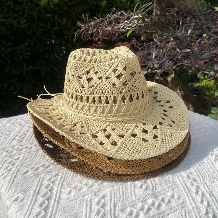 Straw%20Hat%20for%20Women%20Men%20Summer%20Handmade%20Classic%20Vintage%20Hollow%20Out%20%20Western%20Curled%20Wide%20Brim%20Sun%20Hat%20Fishing%20Hat%20Climbing%20Cap%20-%20Image%202