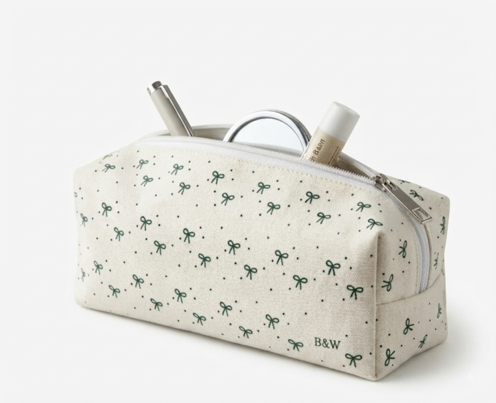 Green Bow Pencil Case Aesthetic Canvas Large Capacity Stationery and Makeup Pouch