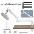 White Microphone Boom Arm Adjustable Low Profile Mic Stand with Extended Riser & Cable Management for SM7B MV7 AM8 K688 HyperX.