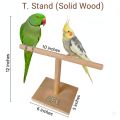 T-Stand for Parrots (Solid Wood) - Portable Bird Sitting Perch - Handmade Training Stand for Ringneck, Raw, Cockatiel & Budgies - Premium Wooden Cage Play Toy & Accessory. 