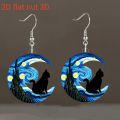 1 pair of Van Gogh starry sky pattern acrylic earrings, moon black cat unique ladies earrings, very suitable for daily party wea. 