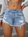 Fashionable Distressed Denim Shorts Women's Summer New Style Personality Shorts Hot Sale Straight Leg Mid Waist Made in China.