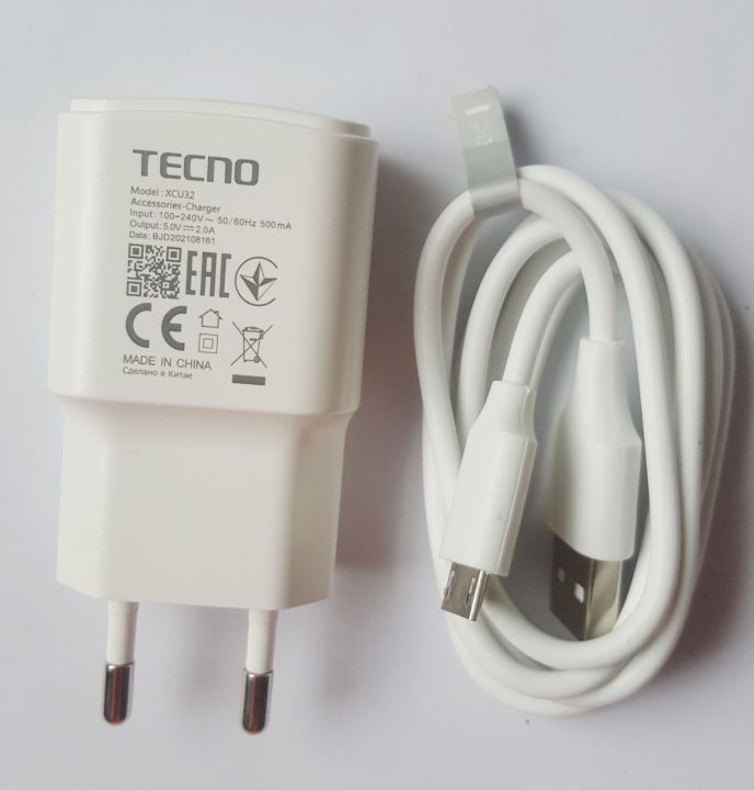 Tecno 10 Watt Genuine Charger EU Plug with Micro Usb Cable