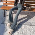 2024 Woman High Waist Vintage Flare Jeans Female Gothic Elastic Bell Bottom Pants Lady Streetwear Blue Black Grey Denim Trousers.