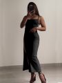 2025 explosive new dress summer high sensibility halter strap Spice Girl bag hip dress.
