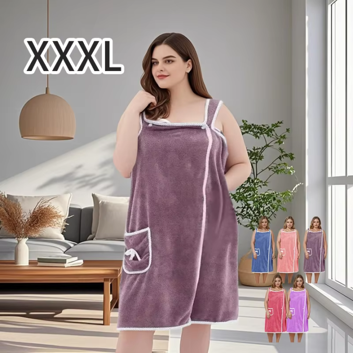 1Pc Women's Plus Size Wearable Bath Towel - Cute Bow Shower Skirt, Adjustable Bath Robe with Pocket. Soft Fabric for Home Use.