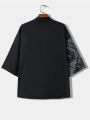 Men's Casual Kimono Style Japanese Letter Print Loose Fit Open Front Shirt Adult Clothes for Summer Vacation Resort Photograph.