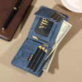 Vintage Matte Leather Men's Wallet - Coffee Tri-fold with Multi-Card Slots, Money Clip, and Eyelet Detail. 