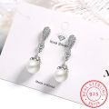 925 Sterling Silver Pearl Jewelry Natural Freshwater Pearl Drop Earrings For Women Silver Wedding Dangle Earring. 