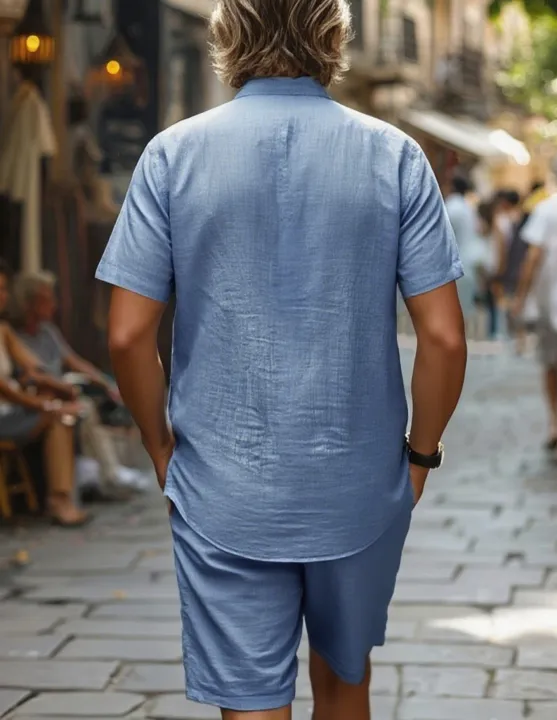 Men's%20Cotton100%20Shirt%20&%20Shorts%20Set%20Short%20Sleeve%20Light%20Blue%20Loose%20Fit%20Casual%20Summer%20Beach%20Vacation%20Daily%20Two-Piece%20Outfit%20-%20Image%202