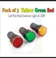 Pack of 3 Yellow Green Red 22mm LED Pilot Panel Indicator Light Panel Box Light AC 220V. 