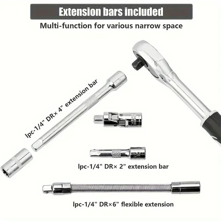 46pcs%201/4%20Inch%20Drive%20Socket%20Set%20Ratchet%20Wrench%20Set%20Car%20Tool%20Kit,%20Bit%20Socket%20Wrench%20Set%20Metric%20Mechanic%20Tool%20Set%20Car%20Accessories%20-%20Image%206