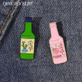 Soju Enamel Pin Brooch Wine Badge Peach Fresh Pink Green Bottle Lapel Pin Lovely Backpack Jewelry Accessories  for Friends. 