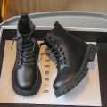 Spring Autumn Girls Ankle Boots Fashion School Kids Leather Boots Thick Bottom Non-slip Children's Platform Causal Boots Black.