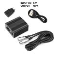 Phantom Power Supply With Adapter - 48V - Black + One XLR Audio Cable. 