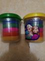 Play dough clay jambo size jar different color in a bucket. 
