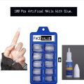 100 pcs/Square Almond  oval coffin shape Natural and transparent Artificial Nail with Nail Glue Bottle. 