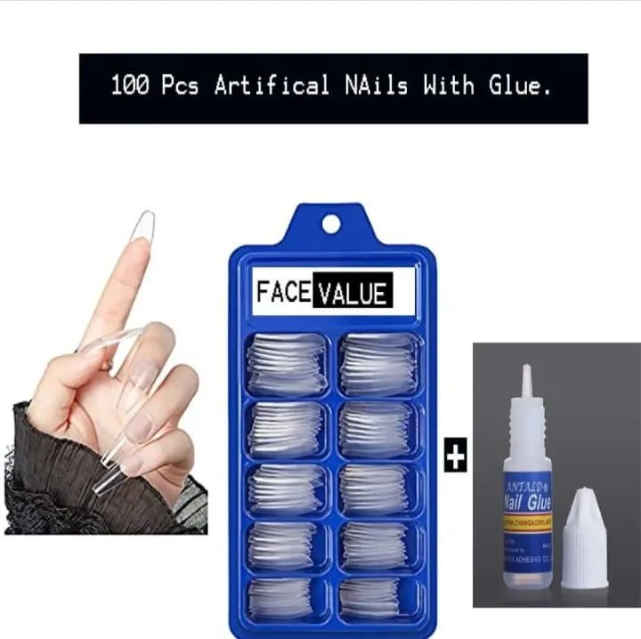 100%20pcs/Square%20Almond%20%20oval%20coffin%20shape%20Natural%20and%20transparent%20Artificial%20Nail%20with%20Nail%20Glue%20Bottle%20-%20Image%203